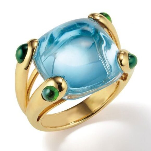 Art Deco Cushion Cut Cabochon Topaz Sapphire Golden Split Shank Ring (Size 7) - Picture 6 of 8